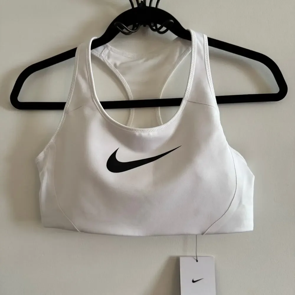 New Nike Training Dri-FIT Swoosh Padded Sports Bra White Racerback Strap Sz M